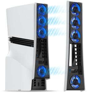 MEQI PS5 Pro Cooling Fan Enhanced Edition, Upgraded Accessories 4 Quiet Cooler Fan with Adjustable Speed and Auto On/Off, Efficient Cooling Station with LED Light & USB Hubs for Playstation 5 Pro