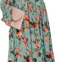 BLENCOT Womens Casual Boho Floral Printed V Neck Long Sleeve Long Maxi Dress Spring Summer Dresses (XL)