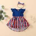Guodeunh Infant Baby Girl Independence Day Outfit 4th of July Dress Ruffle Lace Romper Sleeveless Top Star Stripe Skirt+Headband (Blue, 0-3 Months)