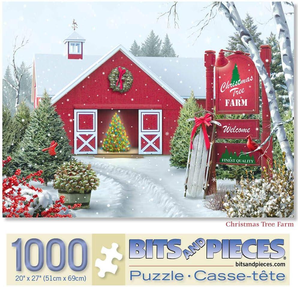 Bits and Pieces  1000 Piece Jigsaw Puzzle for Adults  Christmas Tree Farm - Winter Holiday Snow Jigsaw Puzzle by Artist Alan Giana, Completed Puzzle Size: 20" x 27"