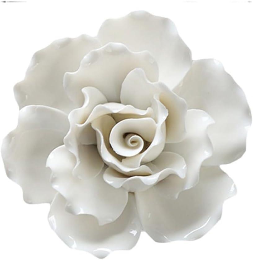 CEUYGT Ceramic Flower Wall Decor Handmade 3D Wall Art Hanging Sculpture White Flower Wall Decor (4.7"L x 4.7"W, Rose 4.72")