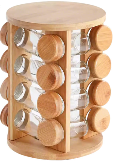 FSC Bamboo 360° Rotating Spice Rack 12 16 20 Spice Jars Multi-use Rack for Kitchen