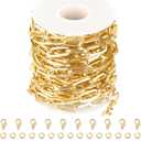 Jabogrii 5 Meters Paperclip Jewelry Making Chains Gold Plated Aluminum DIY Craft Chain Roll with Lobster Clasps and Jump Rings for Jewelry Making (2.0mm Light Gold Paperclip)