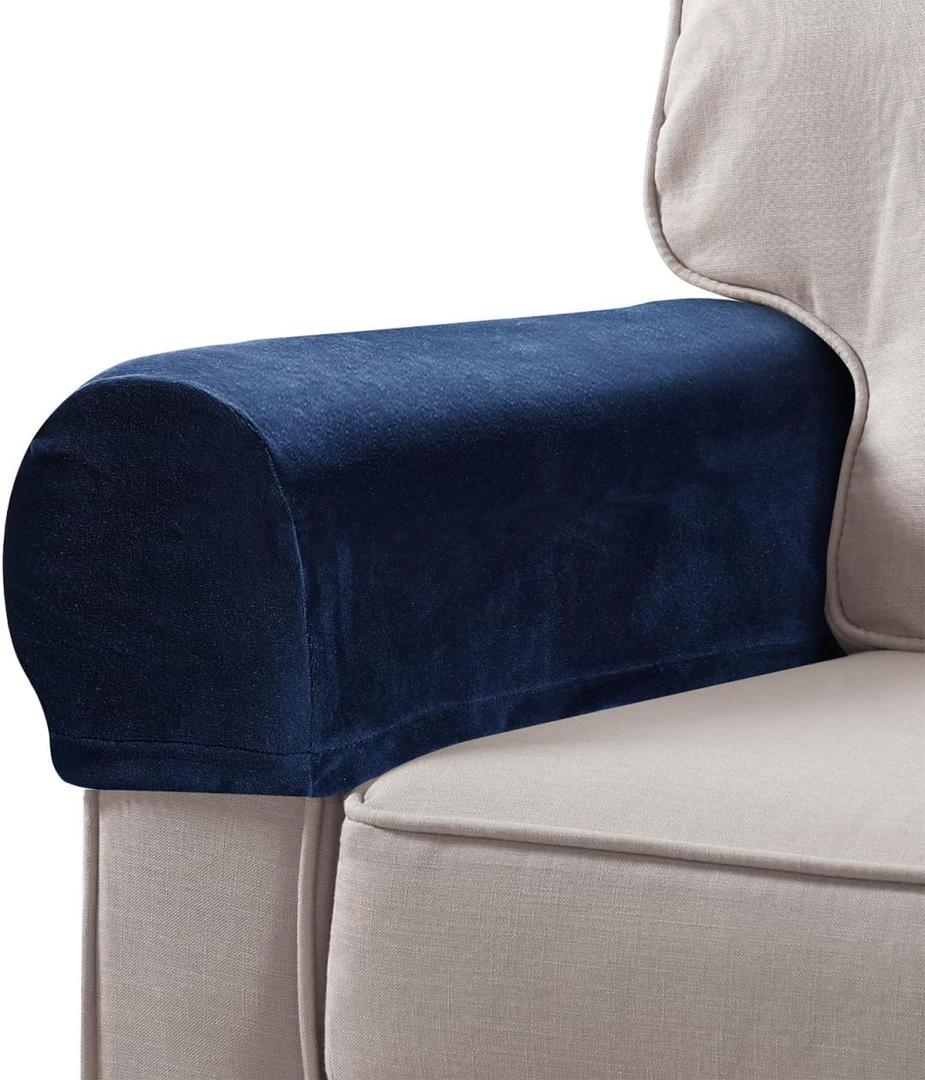 Homoyoyo 2pcs Sofa Armrest Cover Waterproof Armchair Arm Protectors Washable Stretchable Sofa Arm Covers for Recliners Sofas Chairs Living Room Couch Loveseat Navy Blue