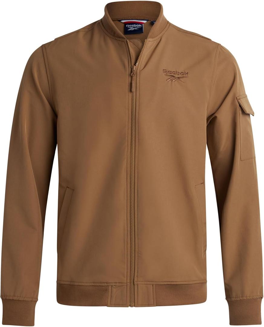 Reebok Mens Rain Jacket - Full Zip Up Lightweight Water Resistant Windbreaker Soft Shell Collar Rain Coat for Men, Size Small, Dark Khaki