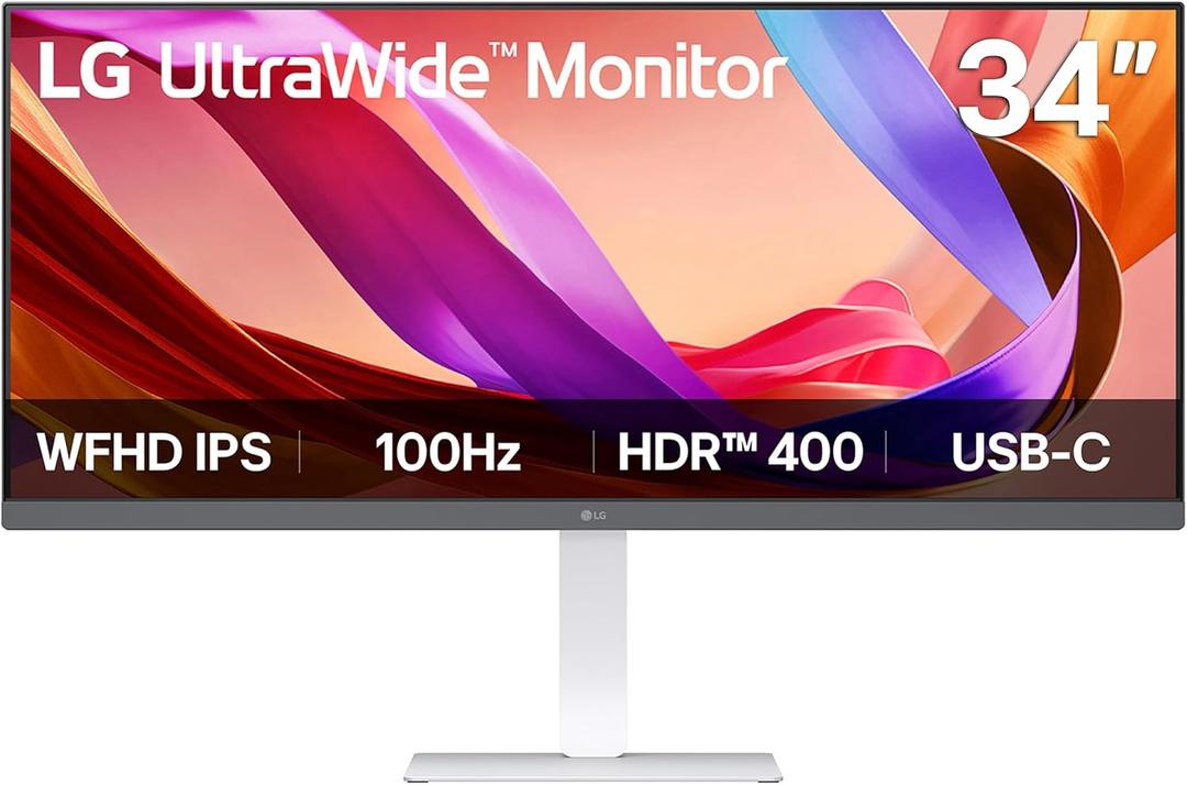 LG 34U530A-W 34-inch UltraWide WFHD (2560 x 1080) IPS Wide Computer Monitor, 100Hz, VESA DisplayHDR 400, HDMI, DisplayPort, USB Type-C, Tilt/Height/Swivel Stand, White