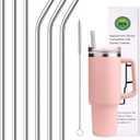 AIERSA Metal Straws for 40oz Tumbler Replacement,12 Inch Reusable Stainless Steel Straw Compatible Stanley Cup, 6pcs Large Straws with Cleaning Brush for Stanley Cup Accessories (silver)