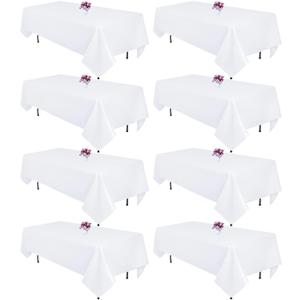 8 Packs White Table Cloth Rectangle 60x102 Inch for 6 Foot Rectangle Tables, Wrinkle Resistant Polyester Fabric Tablecloth Washable Rectangular Table Covers for Dining Wedding Party Buffet