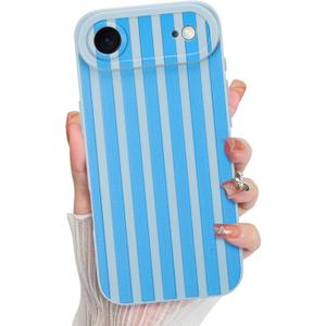 KANGHAR Compatible with iPhone Air Case 2025, Silicone Stripes Cute Pattern, Camera Protection Soft Slim Phone Cover for Girls Women -Blue