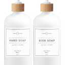 Vine Creations White Glass Soap Dispenser Set - Kitchen Soap Dispenser Set with Tray - Bamboo Dish Soap and Hand Soap Dispensers Set for Bathroom - White Kitchen Decor with Waterproof Labels