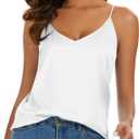 Miqieer Basic Women's Silk Tank Top Ladies V-Neck Camisole Silky Loose Sleeveless Blouse Satin Tank Shirt (Large, White)
