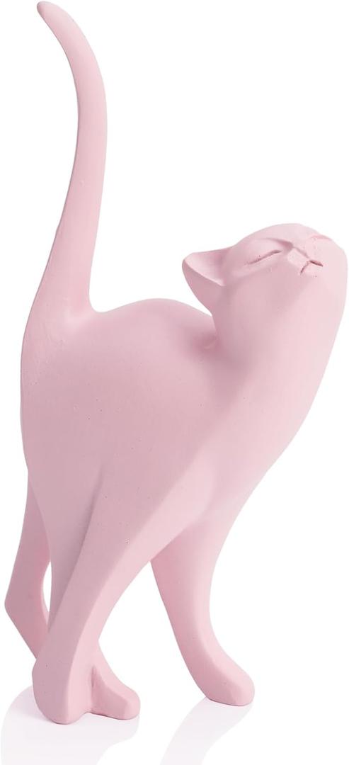 Pink Cat Statue Modern Abstract, Home Office Shelf Decor, 7-Inch Vibrant Assorted Colors, Easy to Match Any Decor Style