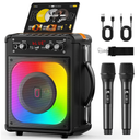 Karaoke Machine, Portable Bluetooth Speaker with 2 Wireless Microphones for Adults & Kids,Karaoke Speaker for Parties and Gatherings, PA System Supports TWS/USB/TF/REC/AUX and TV Connected