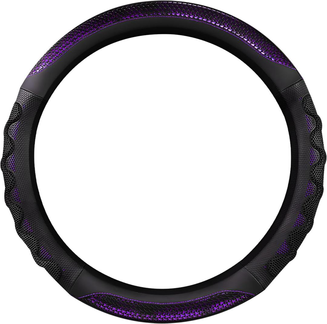 Car Steering Wheel Cover, 15 Inch Anti-Slip Steering Wheel Cover Protector with 3D Honeycomb Design, Universal Steering Wheel Covers for Truck SUV, Car Accessories (Purple, Round Shape)