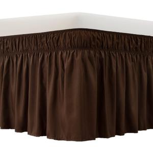 MEILA Bed Skirt Three Fabric Sides Elastic Wrap Around Dust Ruffled Solid Bed Skirts Easy On/Easy Off 16 Inch Tailored Drop, Chocolate, Queen/King (Brown)