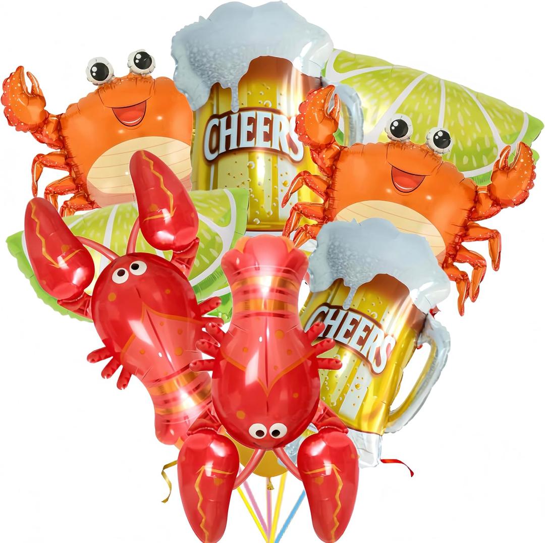 8Pcs Giant Crawfish Crab Foil Balloons/Crawfish Boil Party Supplies/Beer Balloons for Lobster Lovers Party Decorations/Seafood Boil Party Supplies/Marine Animal Balloons/Summer Sea Pool Party Favors