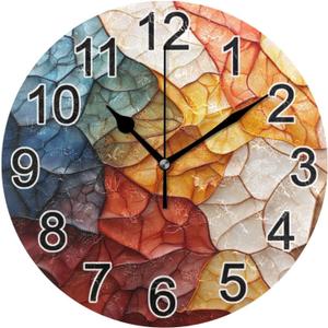 Glass Tiles Colorful Wall Clock Non Ticking Silent Kitchen Clock Large Decorative Battery Operated Clocks 10 inch for Living Room Bedroom Decor