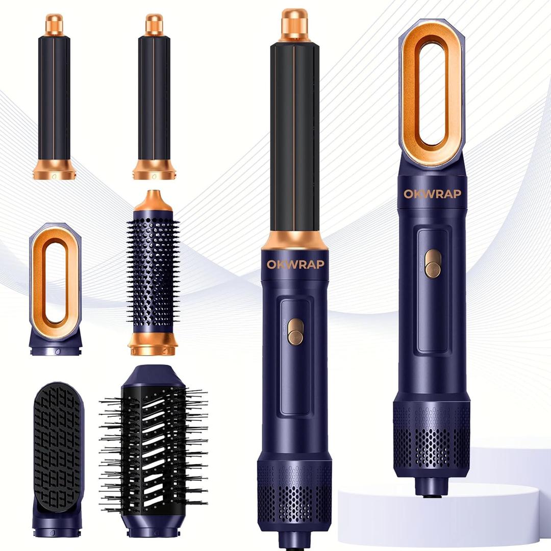 6 in ONE Blow Dryer Brush,Air Curling Iron Round Brush Blow Dryer 800W,Ionic Hair Dryer Brush for Women, Hot Air Brush Hair Styling Tools 100-120V