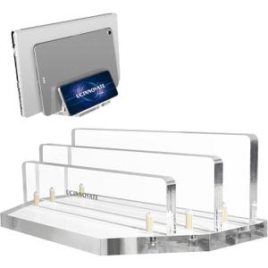 UCINNOVATE Vertical Laptop Stand, Acrylic Laptop Holder Desk with Adjustable Dock, Dual Desktop Notebook Stand Fits All MacBook/ Surface/ Gaming Laptop/ iPad/ Pro/ Chromebook/ HP/ Dell/ Computer/ Keyboard