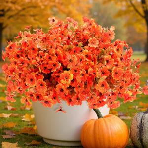 12 Bundles Faux Mums for Outdoor Planters, Artificial Fake Mums Fall Decorations for Outdoors Home, Fall Autumn Faux Silk Flowers Plants Look Real UV Resistant for Outside Home Porch Patio (Orange)