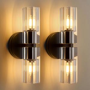Crystal Wall Sconces Set of Two, 13" Modern Brass Sconces Lighting with K9 Crystal Lampshade,Indoor Wall Sconce Bedroom Wall Light Fixtures for Living Room Bathroom Hallway Stairs Entryway, 13"-2PC