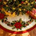 Jenaai Christmas Tree Skirt 36 Inch, Red and Green Poinsettia Xmas Tree Mat with Holly Flower Classical Vintage Design for Home Christmas Decorations Holiday Party Indoor Outdoor Decor