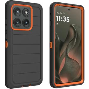 for Motorola Edge 2025 Case, Defender Case Heavy Duty Shockproof Dustproof 3 in 1 Rugged Protective Phone Cover for Motorola Moto Edge 2025 (Orange/Black)