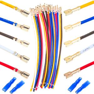 3.8MM Female Quick Disconnects Insulated Spade Receptacle Connector, 18AWG Red/Black/Yellow/White/Blue Pre-Crimped Cable Length of 10/30/50/100CM Wire Pack of 5pcs (Spade 3.8F-50CM)