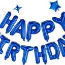 Blue Happy Birthday Banner Balloon Aluminum Foil 16 Inch Letter,10 Inch Five Pointed Star Four Pointed Star Suitable for Kids, Men, Women, Boys and Girls Party Decoration Supplies