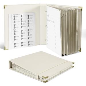 3-Ring Important Document Organizer Life File Manager with Labels Folder Organize Sturdy Hardboard Expanding Pockets for Important Papers, Passports, Letters, Birth Certificates (Beige)