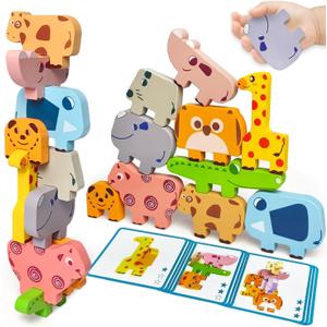 Montessori Toys for 1 2 3 Year Old Boys Girls, Toddler Toys Age 2-4, 10 Pack Wooden Animal Blocks Sorting & Stacking Education Toddler Puzzles Toy,1 2 3 Year Old Girl Boy Birthday Gifts