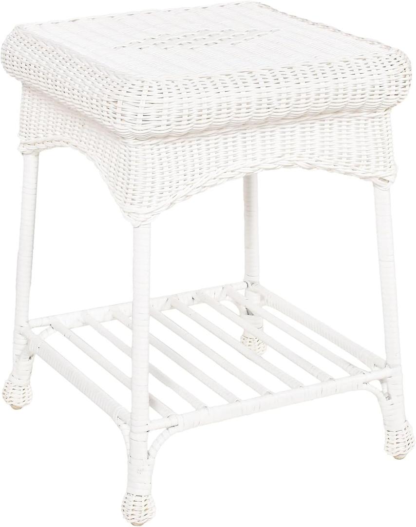 Outdoor White Wicker End Table