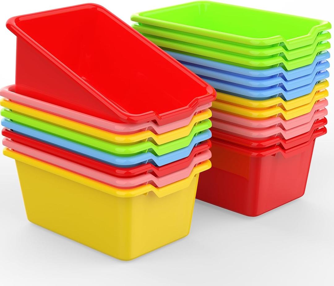 30 Pcs Small Cubby Bins Plastic Book Bins Classroom Stacking Containers Office Kids Storage Container Desk Organizer Basket for Home Nursery Playroom Classroom (30)