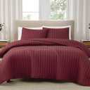 Brooklyn Loom Solid Cotton Percale Burgundy King 3 Piece Quilt Set, Solid Color Themed, Oeko-TEX Certified Confidence