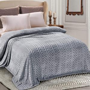 Whale Flotilla Flannel Fleece Queen Size Bed Blanket, Lightweight Breathable Soft Bedspread Plush Fluffy Coverlet Chevron Design Decorative Blanket for All Season, 90x90 Inch, Silver Grey
