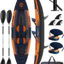 Inflatable Sit-on-Top Tandem Kayak, Wide Stable 12'2"*36"*13", 600 lb Capacity, Touring Fishing Performance, Adjustable Seat Footrest, for Lake Coastal Exploration, Family, Beginners, Anglers