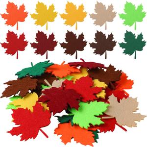 Fanfanwin 200 Pcs Thanksgiving Fall Leaves Felt Maple Leaf Laser Cutout Embellishment Multicolor Autumn Leaf Decors Farmhouse Harvest Fall Leaves Decorations for Home Classroom Wall Craft(Classic)