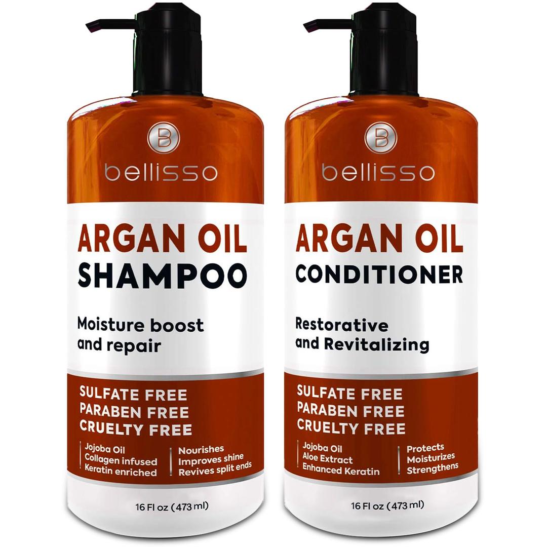 2 x Moroccan Argan Oil Shampoo and Conditioner Set - Sulfate Free with No Parabens - Botanicals for Women and Men - Professional Moisturizing, Anti Frizz, Hydrating Solution for Dry, Wavy and Curly Hair