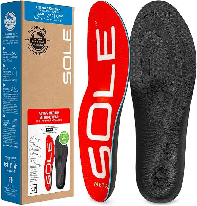SOLE Active Medium Insoles - Custom Moldable Orthotic Support for Any Arch Type, Plantar Fasciitis Relief - Medium