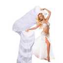 Leemiman Professional Belly Dance Fans Veils Pair (Left+Right), 180x90cm Faux Silk Fan Veils for Oriental Dance Performances Stage Shows (White)
