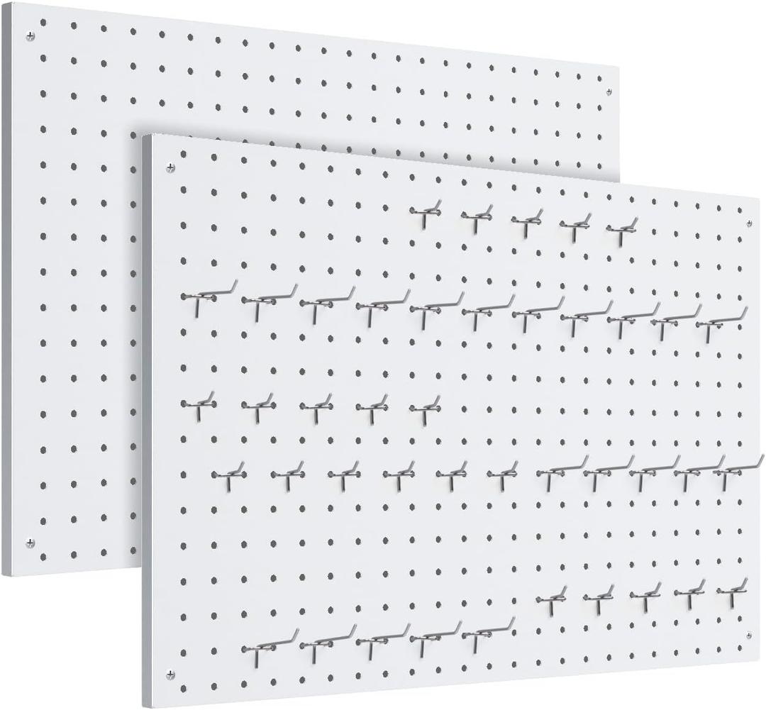 Peg Board, 2 Pack Metal Pegboard Panels White Pegboards Wall Organizer with Frame Large Heavy Duty Peg Board with Hooks for Walls Home, Garage Tool Storage, Office, Craft Room, Kitchen 2416