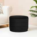 23" Round Velvet Storage Ottoman with Reversible Lid, Soft Padded Footrest and Hidden Storage, Large Upholstere Tray Top Ottoman Footstool for Living Room, Bedroom, Entryway, Black, 23"D x 23"W x 17"H