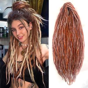 22 Inch Wool Double Ended Dreadlock Extensions,15 Strands DE Ends Mixed Brown Synthetic DE Dreads Thin Soft Fake Dreads Hippie Style Dreadlock for Women