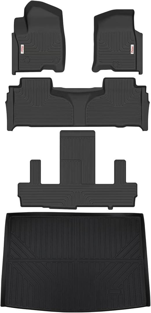 Tesson Floor Mats & Trunk Mat for Chevy Chevrolet Suburban/GMC Yukon XL/Cadillac Escalade ESV 2021-2025 2026 7 Seat, All Weather Protection Accessories Custom Full Set Liners Include 1st 2nd 3rd Row