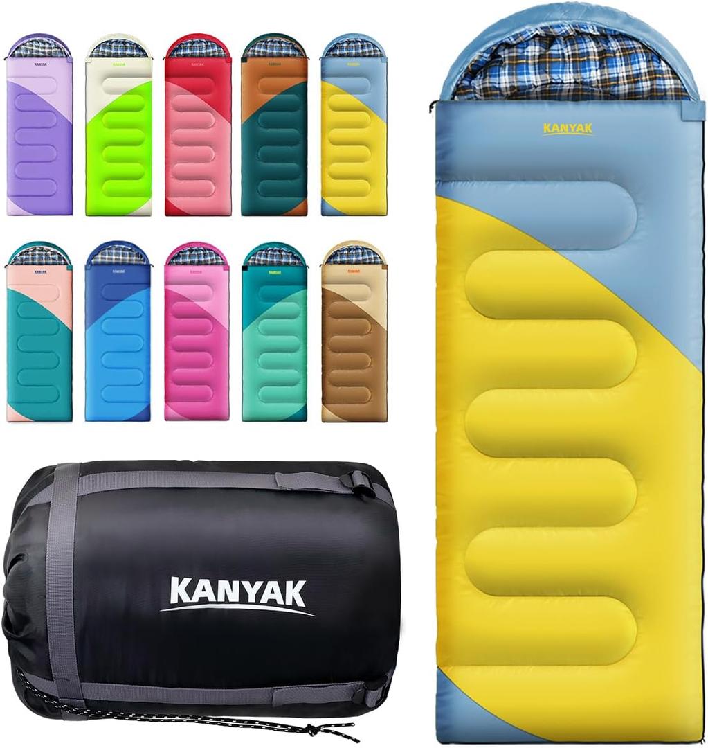Camping Sleeping Bag, 32 Sleeping Bags for Adults Kids Teens Cold Weather Warm Sleeping Bag Winter for 3-4 Season Camping, Camping Gear Equipment, Traveling, and Outdoors (Yellow & Blue)