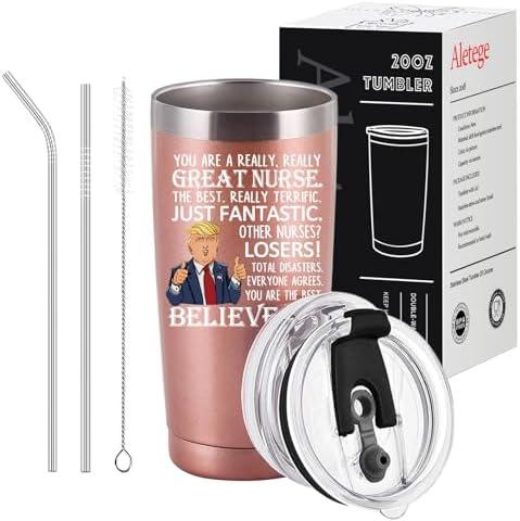 Aletege Funny Great Nurse Travel Tumbler, Funny Birthday Gifts for Nurse Practitioner Nursing Students Friends Coworker 20 OZ Rose Gold, Set Of 2