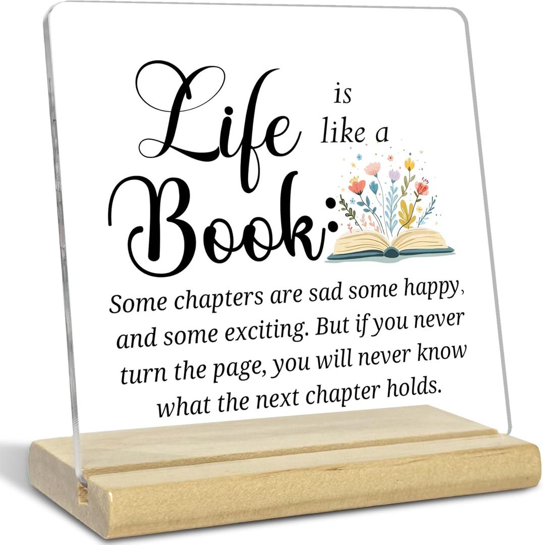 Reading Room Decor Acrylic Sign,Life is Like a Book,Book Lover Gifts for Coworker Sister Girl Friends