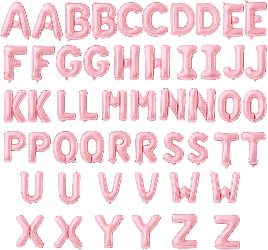 52 Pieces 16 Inches A-Z Letter Balloons  2 Sets of Alphabet Mylar Balloon (Each Letter Includes 2 Balloons) for Party Decorations, Birthday, Graduation and Hanging Alphabet Banners (Pink)