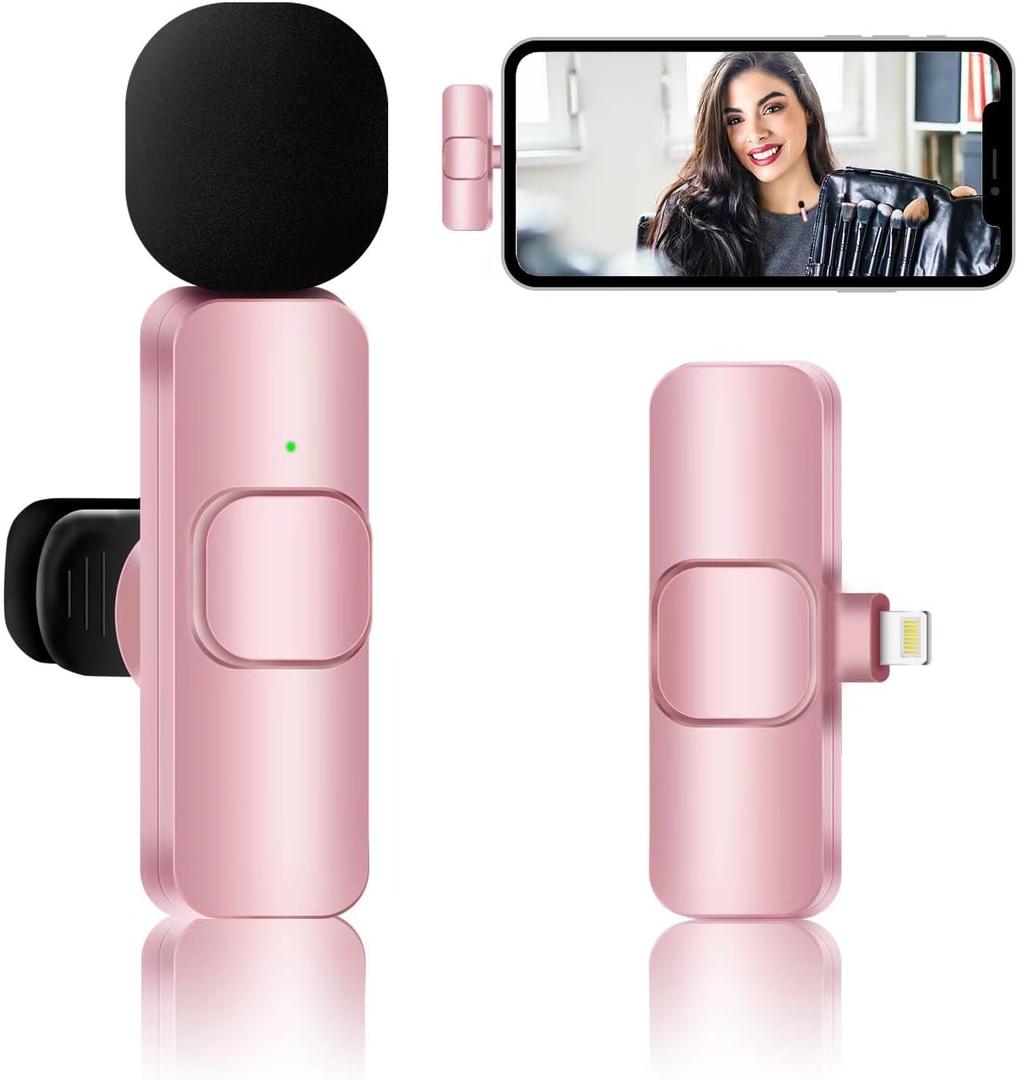 Pink Wireless Lavalier Microphone for iPhone iPad, Recording Mini Microphones, Professional Mini Mic for Interview Video Vlog YouTube
