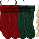 Roycraft Christmas Stockings Knitted Set of 4 Fireplace with Hanging Ornament for Family Decorations Holiday Xmas Gift (Double Cable Knit)